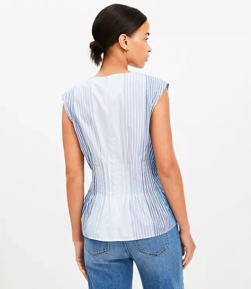 Petite Striped Pleated Peplum Top