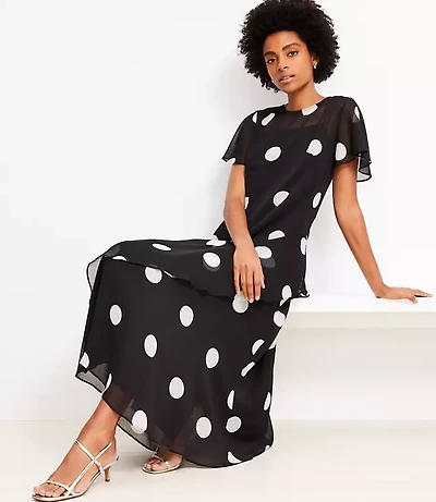 Petite Dotted Flounce Maxi Dress