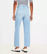 Petite Tab Waist High Rise Straight Jeans in Bright Mid Indigo Wash