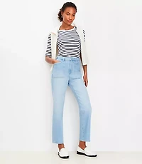 Petite Tab Waist High Rise Straight Jeans in Bright Mid Indigo Wash