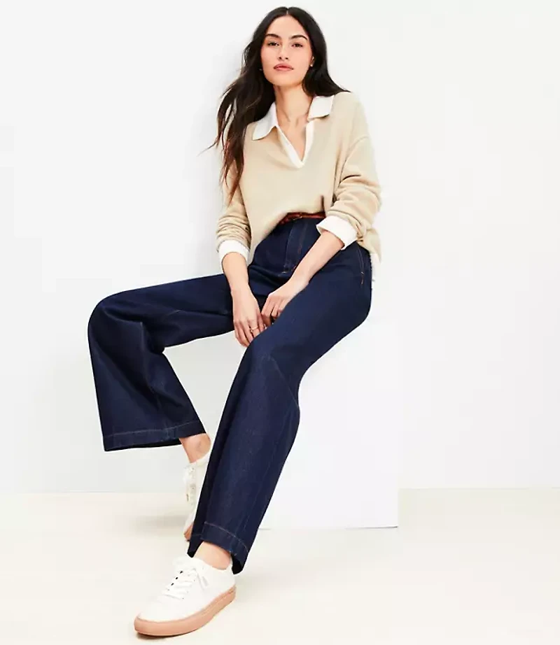 Petite Colorblock V-Neck Sailor Sweater