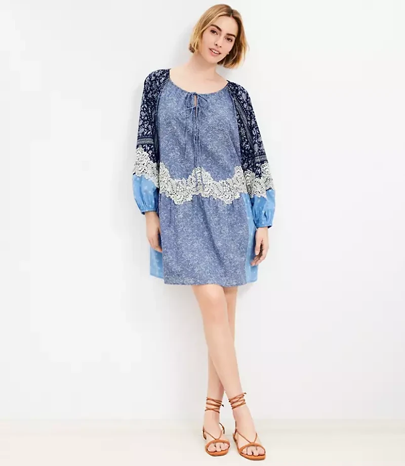 Lace Paisley Tie Mini Pocket Dress