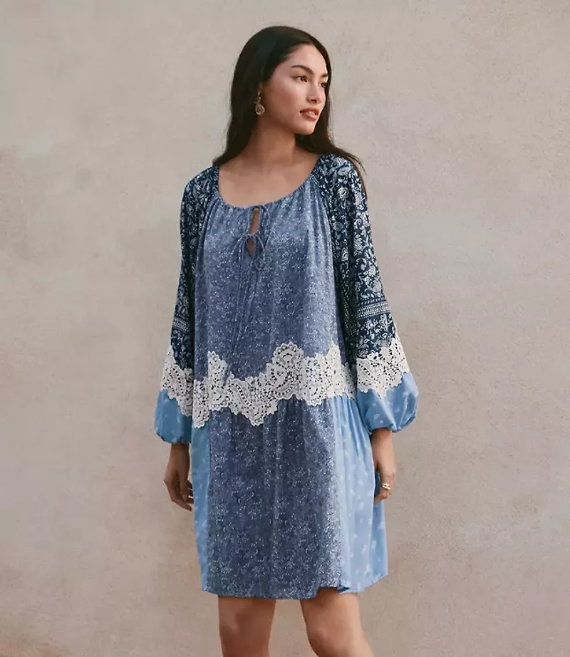 Lace Paisley Tie Mini Pocket Dress