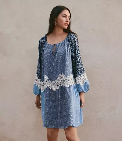 Lace Paisley Tie Mini Pocket Dress