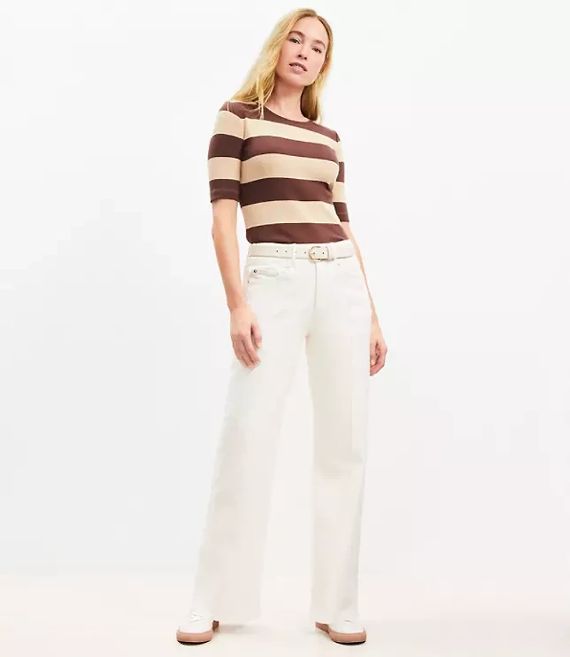 Petite Seamed Wide Leg Jeans Ivory