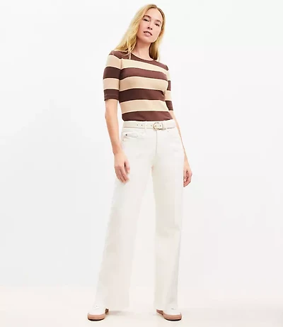 Petite Seamed Wide Leg Jeans Ivory