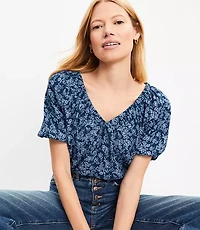 Petite Floral V-Neck Mixed Media Top