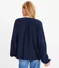 Petite Floral Embroidered V-Neck Blouse