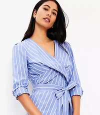 Petite Stripe Twisted Midi Wrap Dress