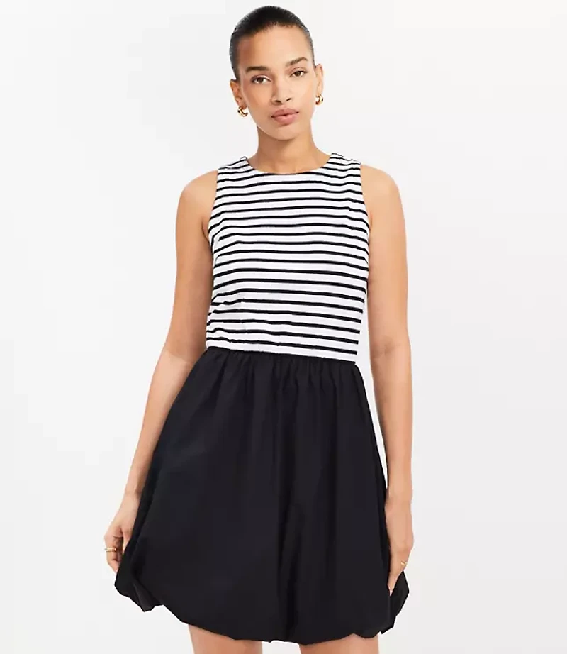 Striped Mixed Media Bubble Hem Mini Dress