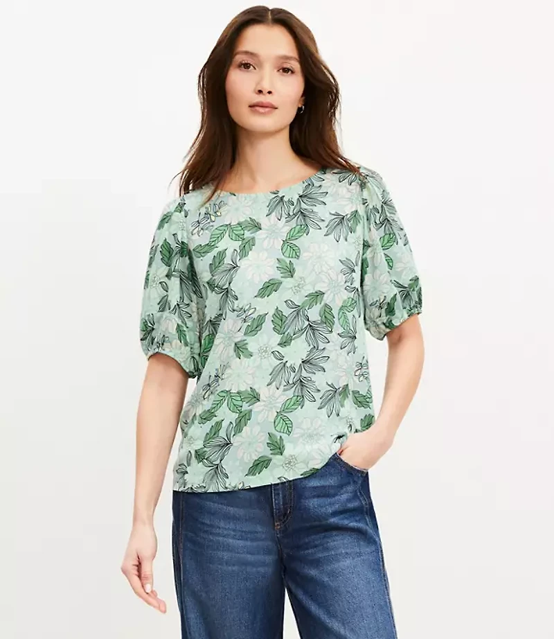 Gardenia Bubble Sleeve Mixed Media Top