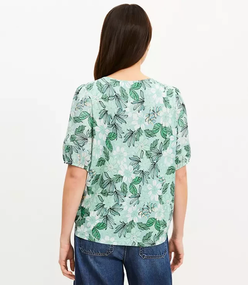Gardenia Bubble Sleeve Mixed Media Top