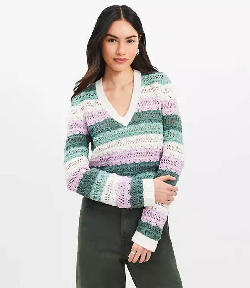 Stitched Stripe V-Neck Sweater