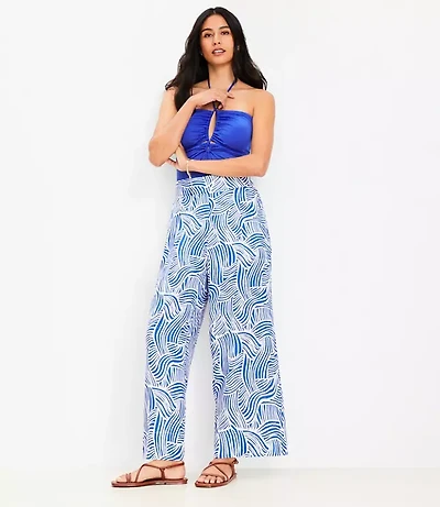 Petite LOFT Beach Spiral Linen Wide Leg Pants