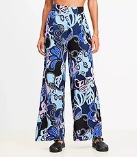 LOFT Beach Floral Linen Blend Wide Leg Pants