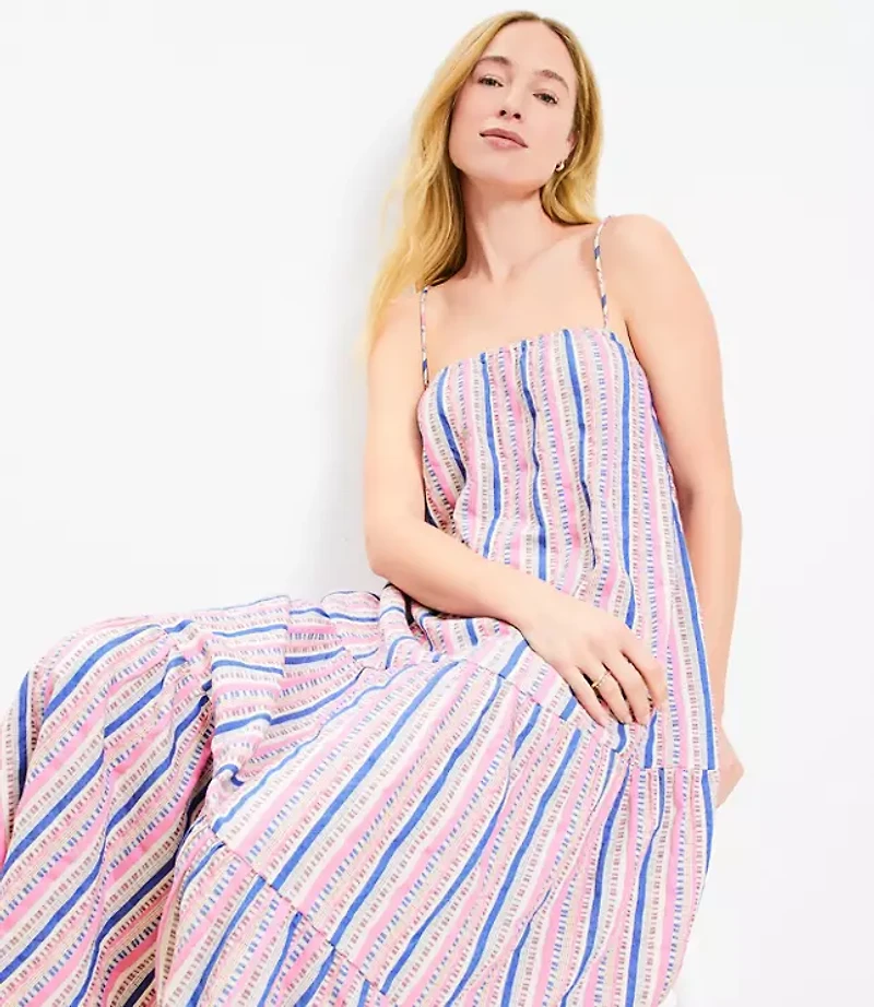 LOFT Beach Dobby Stripe Square Neck Tiered Maxi Dress
