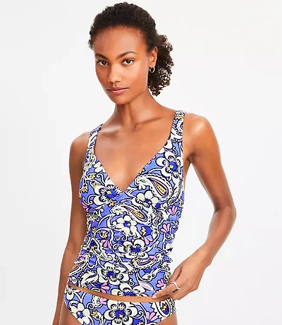LOFT Beach Paisley Ruched Cross Back Halter Tankini Top