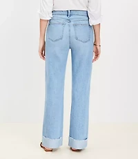 Petite Curvy Flip Cuff High Rise Wide Leg Jeans in Light Wash