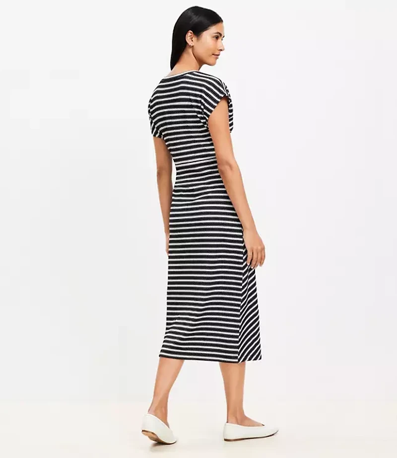 Stripe Knotted Cap Sleeve Midi Dress