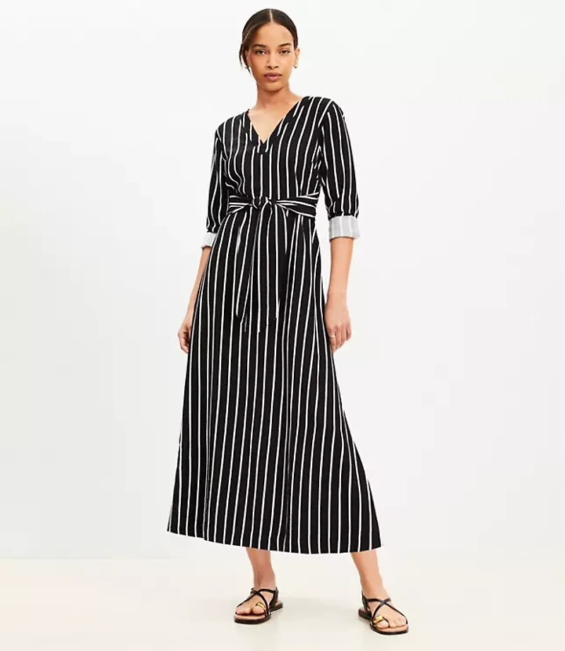 Petite Striped Tie Waist Midi Dress