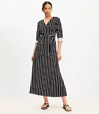 Petite Striped Tie Waist Midi Dress