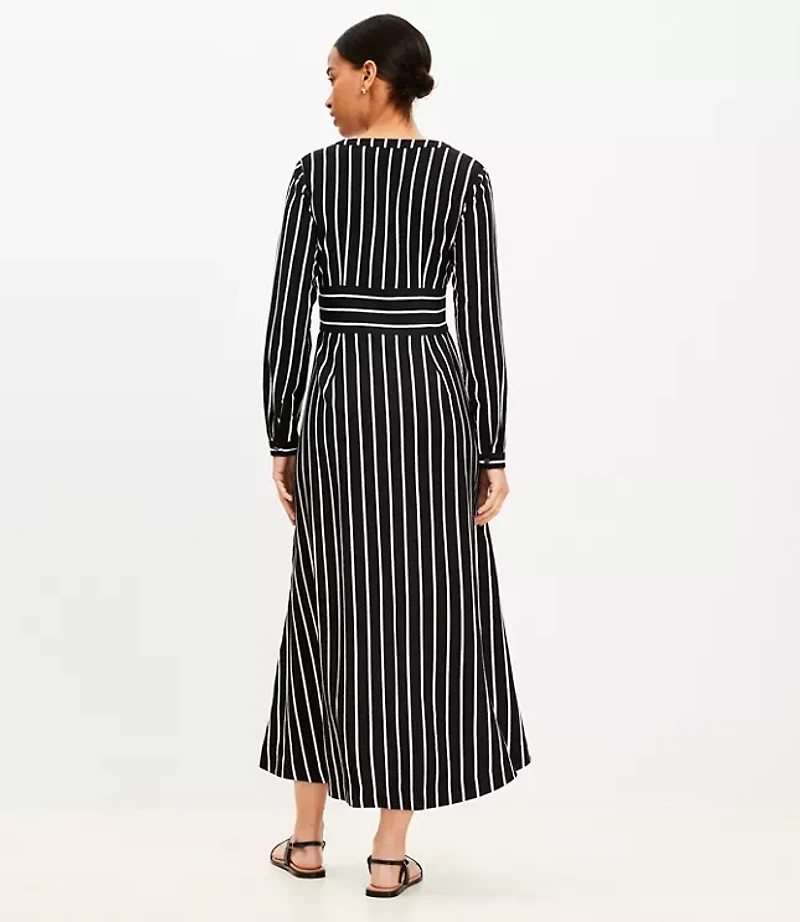 Petite Striped Tie Waist Midi Dress