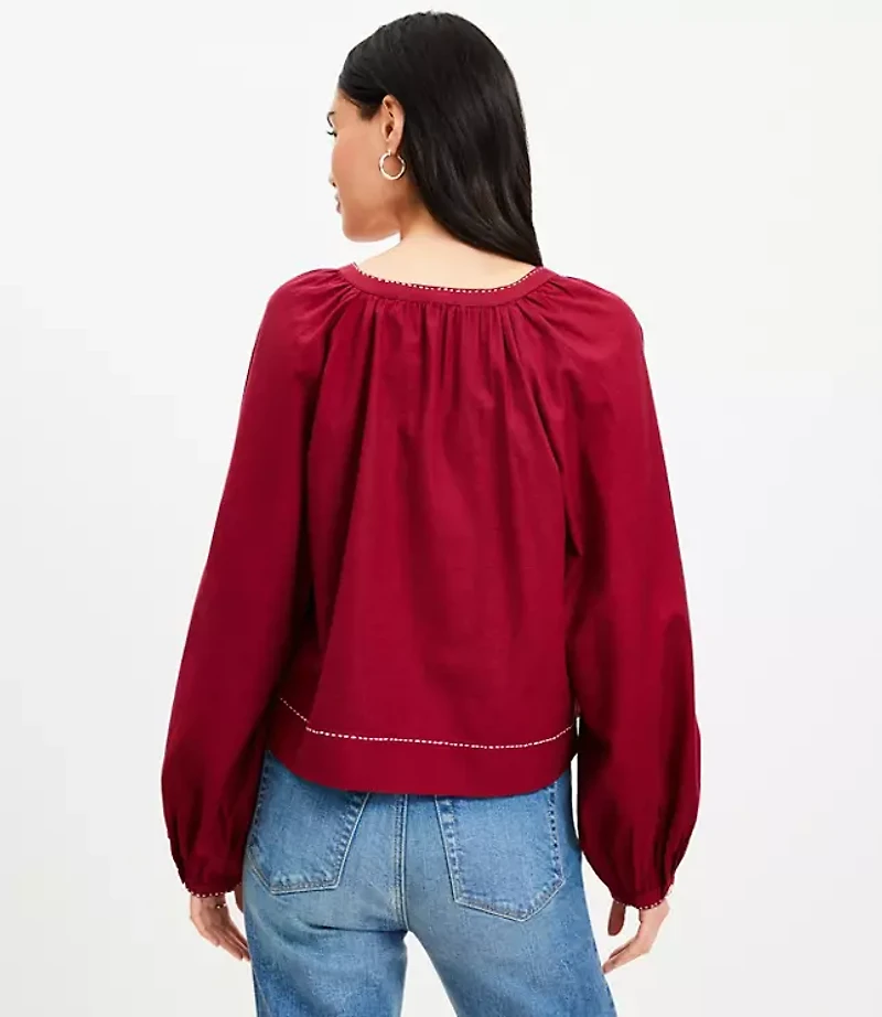 Embroidered Sweetheart Neck Blouse