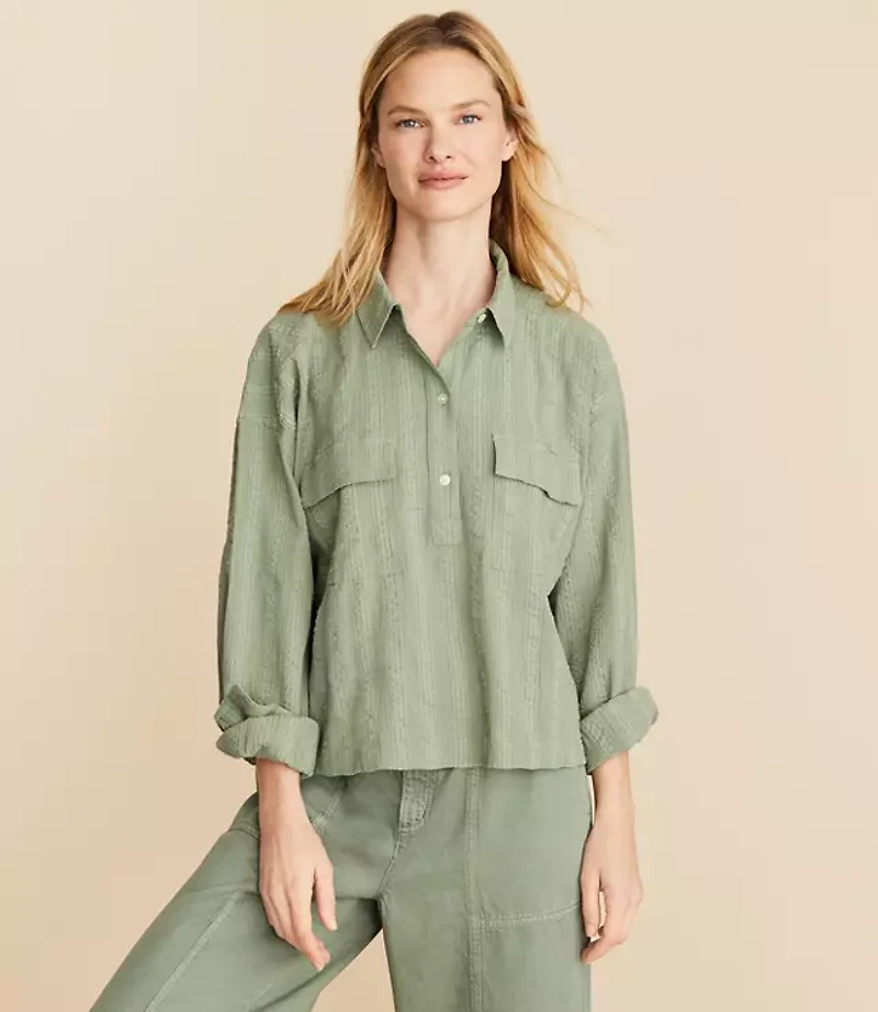 Lou & Grey Crinkle Henley Pocket Shirt