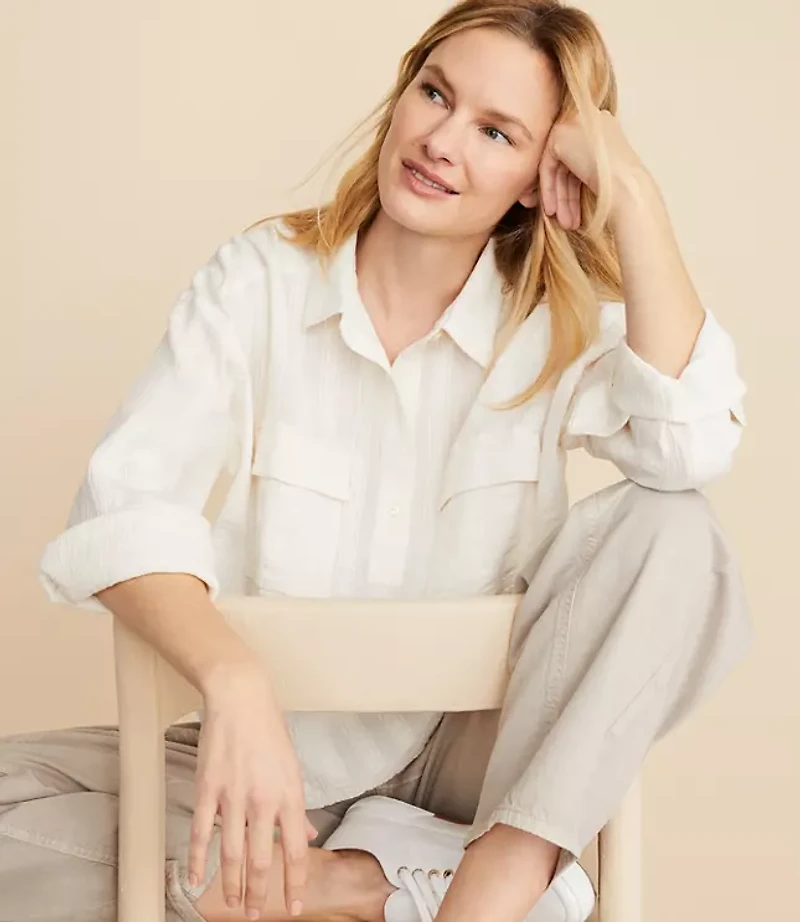 Lou & Grey Crinkle Henley Pocket Shirt