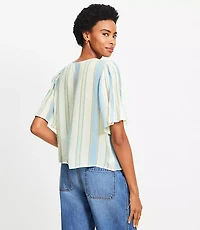 Stripe Pleated Sleeve Blouse