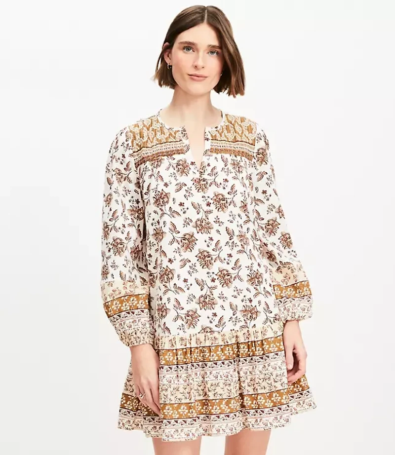 Petite Floral Pleated Flounce Mini Dress