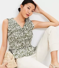 Floral Tie Smocked Peplum Shell