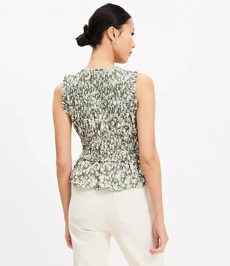 Floral Tie Smocked Peplum Shell