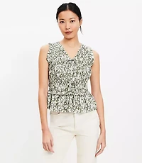 Floral Tie Smocked Peplum Shell