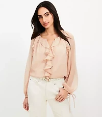 Chiffon Ruffle Tie Cuff Blouse