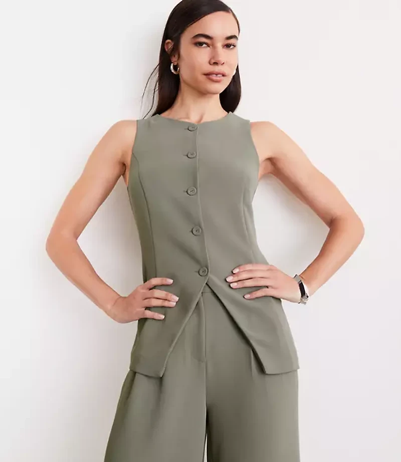 Petite LOFT Versa Crepe Drape High Neck Vest