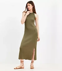 Crochet Ribbed Halter Maxi Sweater Dress