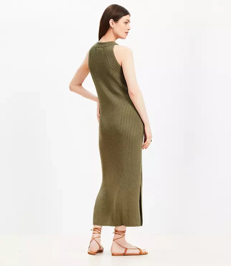 Crochet Ribbed Halter Maxi Sweater Dress