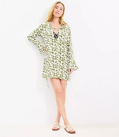 LOFT Beach Swirl Gauze Lace Up Swimsuit Cover