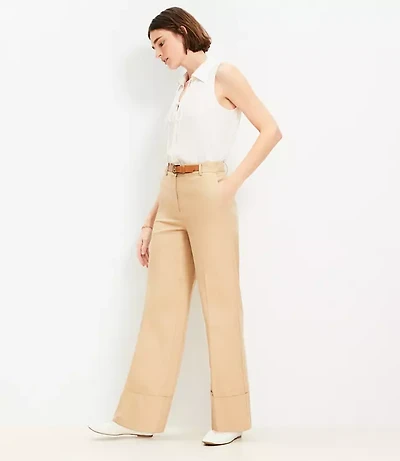 Tall Faux Leather Belted Stovepipe Pants Twill