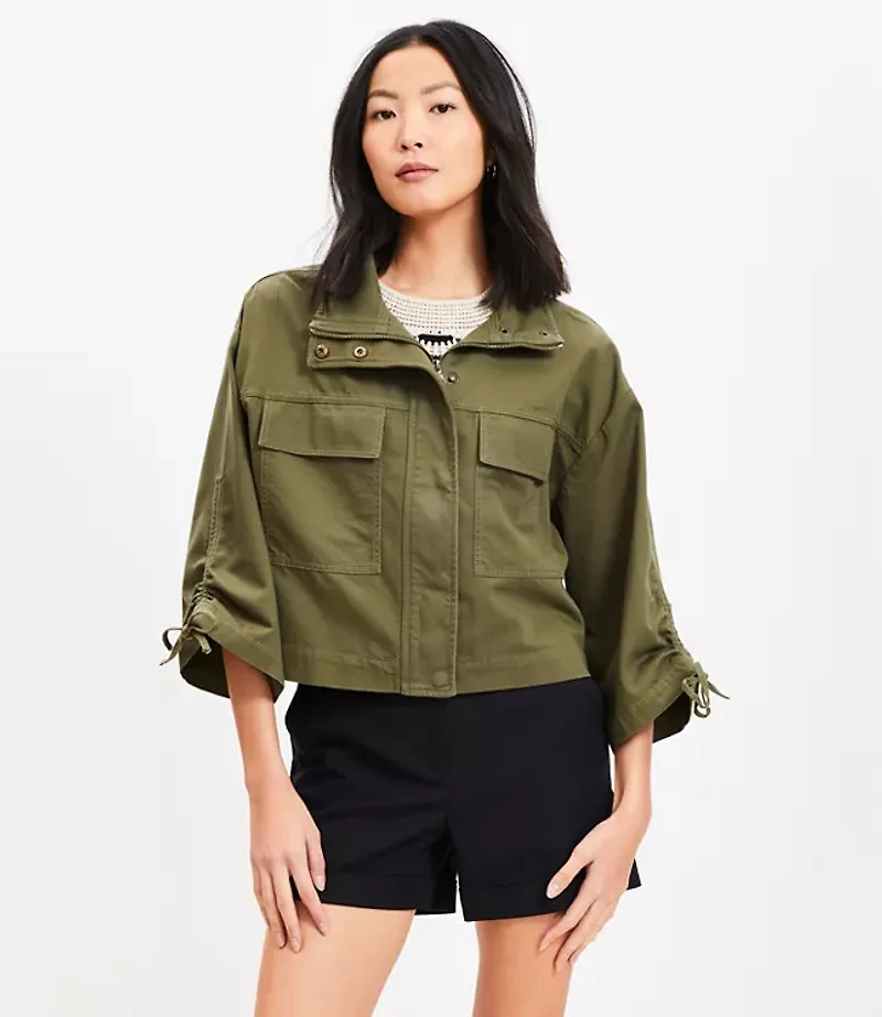 Tie Sleeve Twill Utility Jacket