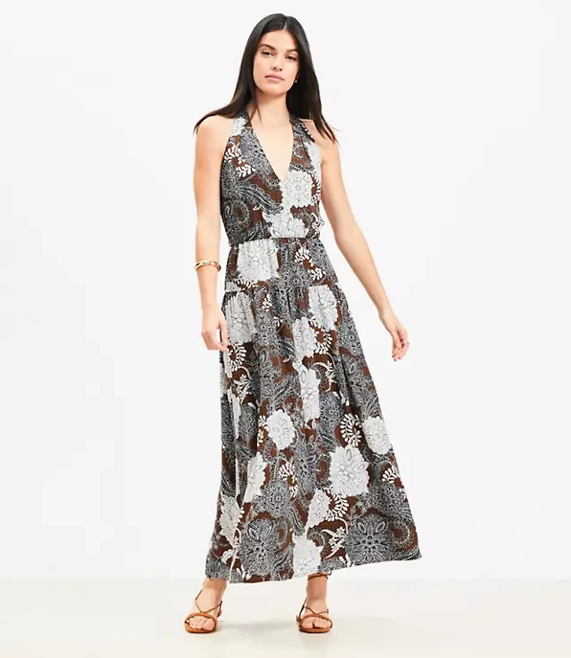 Floral Halter Maxi Pocket Dress