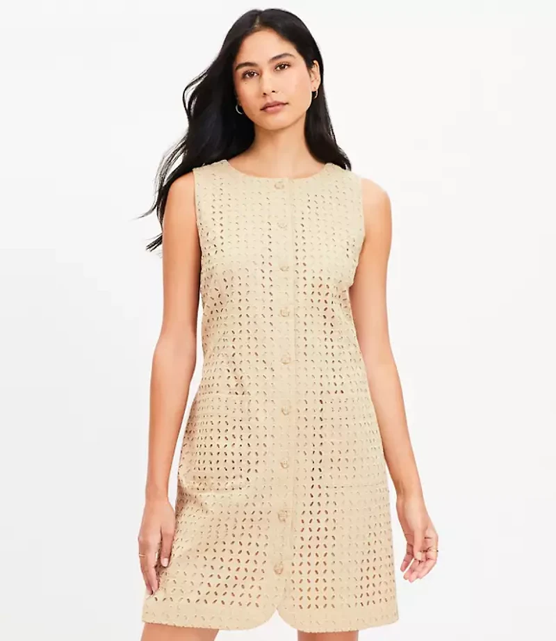 Tall Eyelet Button Mini Pocket Dress