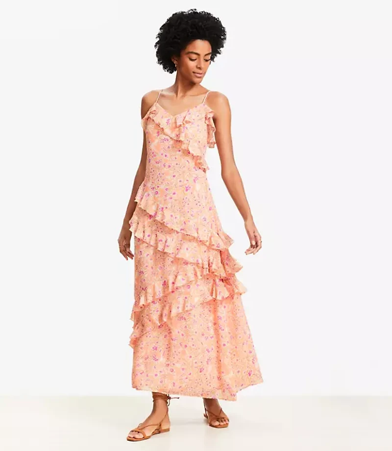 Floral Ruffle Strappy Maxi Dress