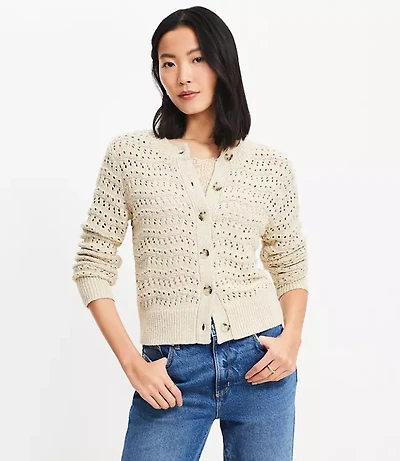 Petite Shimmer Pointelle Cardigan