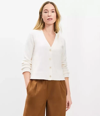 Petite Ribbed Saddle Sleeve V-Neck Cardigan