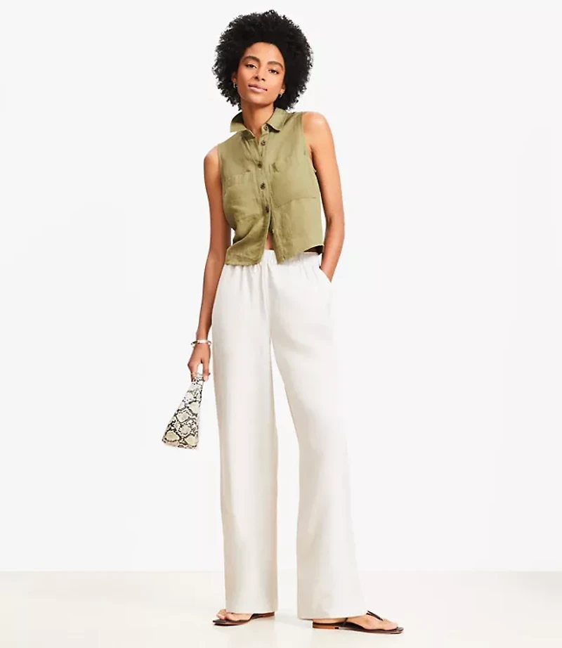Pull On Straight Pants in Linen Blend