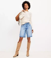 Petite Mixed Pointelle Wide Sleeve Boatneck Sweater