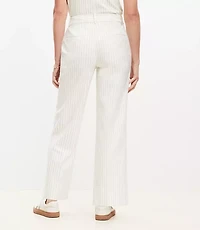 Curvy Cuffed Ankle Pants Striped Cotton Linen