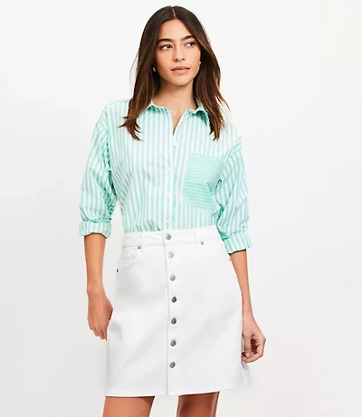 Tall Button Denim Mini Skirt White